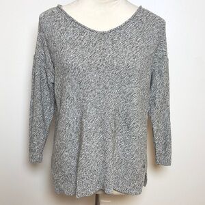 Eddie Bauer Women’s Marled Knit Sweater Gray V-Neck Cotton Pullover Size M